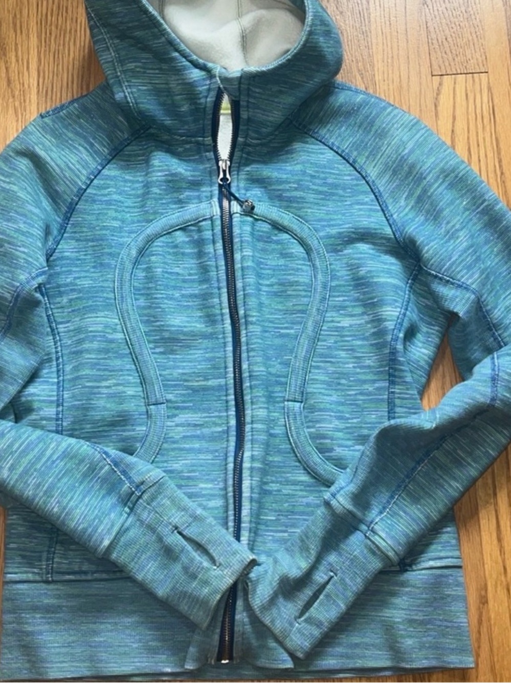 Vintage lululemon athletica Blue Teal Space-Dye Scuba Hoodie Size 6 - Picture 2 of 5